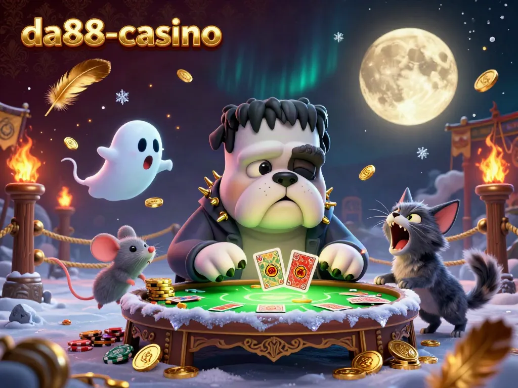 Experience thrilling action at da88-casino with a lively 3D illustration of cartoon characters in a vibrant gambling scene.