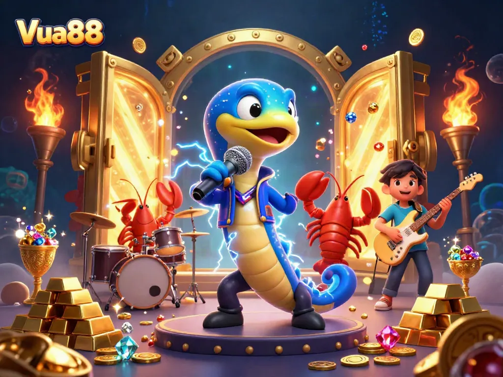 Experience thrilling gameplay at Vua88 with an electric DJ eel and vibrant underwater casino scene.