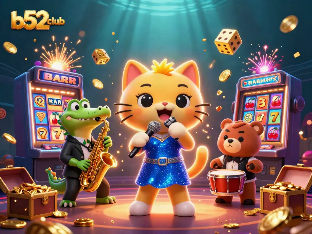 Experience high-energy gaming with b52club's vibrant casino scene filled with lively characters and exciting jackpots.