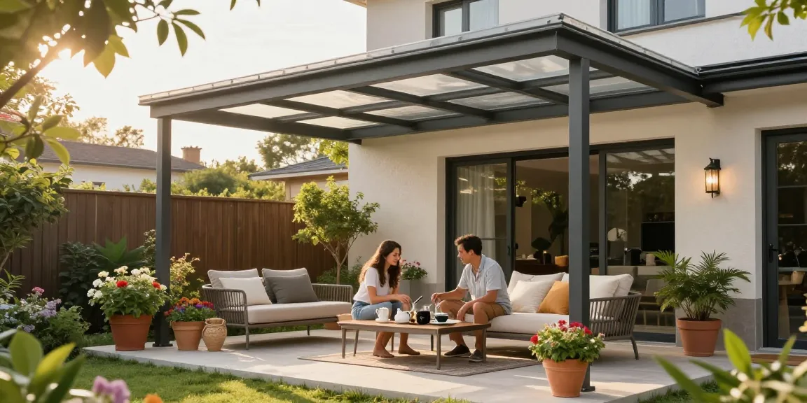Wunderschöne Terrassenüberdachung mit modernem Design, entspannende Atmosphäre für Teegenuss.