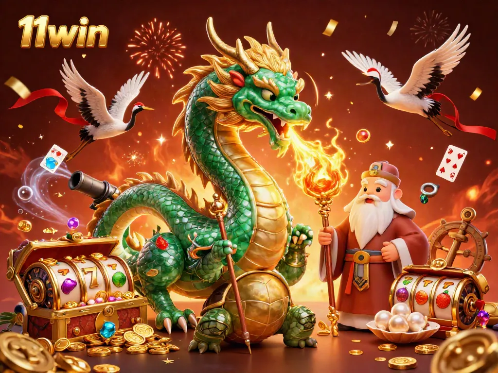 Experience the thrilling excitement of 11win with a majestic jade dragon and lucky symbols!