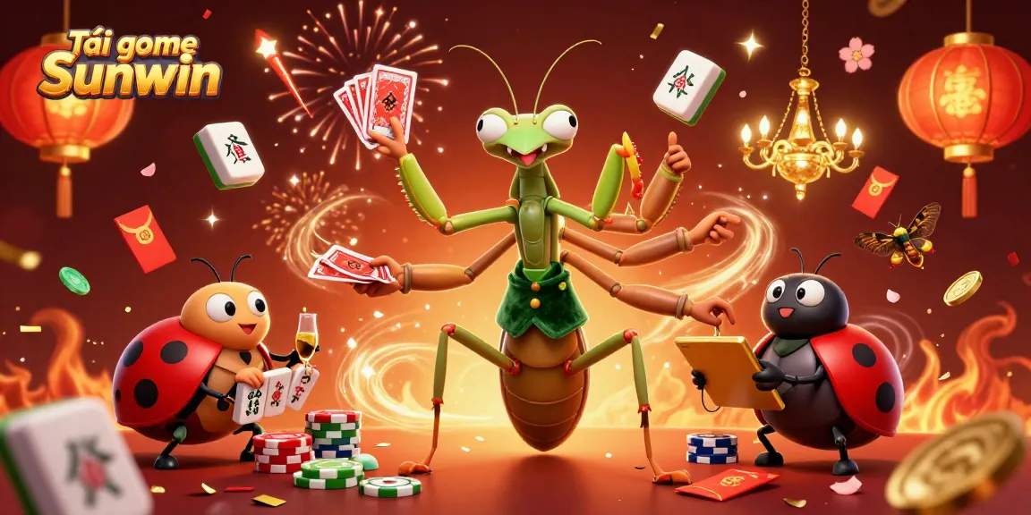Tải game Sunwin with vibrant casino elements like lucky red envelopes and jade coins in an energetic 3D scene.