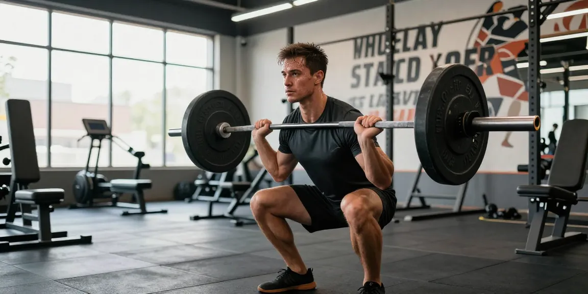 Bodybuilder im Steroidshop beim intensiven Training mit Gewichten.